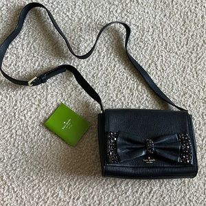 Kate spade black leather  crossbody bag with bow
